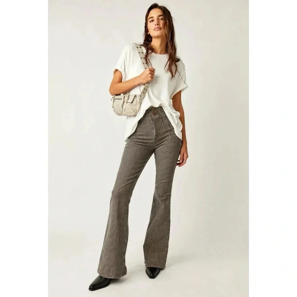 NWT Free People Jayde Flare Jeans Railroad Stripe 24 - Picture 6 of 16